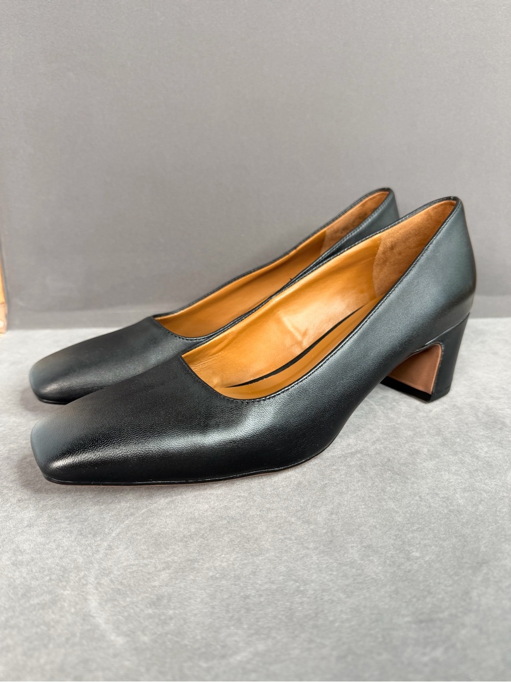 Franco Sarto L-SALINO Black Leather Square-Toe Block Heel Pumps 8.5